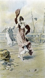 Femme au bord de la mer - allégorie du début du printemps, calendrier illustré par Hubert Dys, peint par F.H. Kaemmerer - Frederik Hendrik Kaemmerer