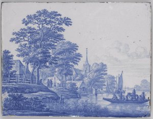 Plaque rectangulaire avec paysage fluvial - Frederik van Frytom (attributed to)