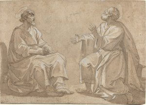 Deux saints assis - French 17th Century