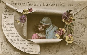 Carte expliquant les usages des cartes postales pour ceux ayant des hommes dans l