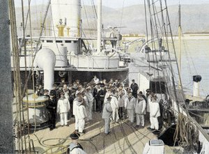 Marine française, fin XIXe siècle : le vaguemestre, distribution des lettres - Bibl. des Arts déco.