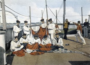 Marine française, fin du 19e siècle : réparation des pavillons - Bibl. des Arts déco. - French Photographer