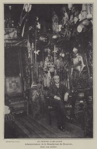 Peintre français Jules Badin, directeur de la manufacture de tapisseries de Beauvais, dans son atelier