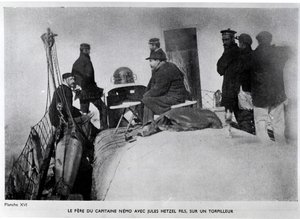 Jules Verne (1828-1905) et Jules Hetzel fils sur une torpille