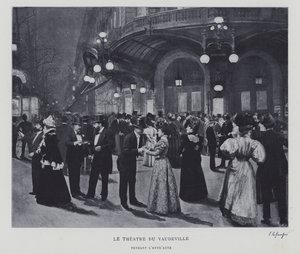 Devant le Théâtre du Vaudeville, Paris, pendant l