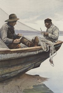 Sur La Canche, Pêcheurs raccommodant leurs filets - French Photographer