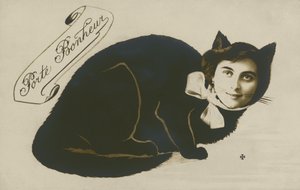 Chat surréaliste, avec visage de jolie fille