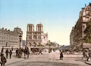 Façade ouest de Notre-Dame et pont Saint-Michel, Paris, pub. c.1900