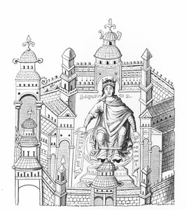 Un roi carolingien dans son palais, personnifiant la Sagesse appelant toute la race humaine, d