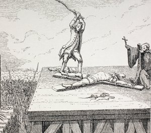 Un criminel condamné à mort brisé sur une croix de Saint-André en France au XVIIIe siècle, 1875 - French School