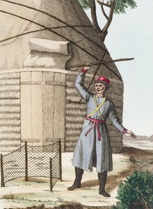 Un Kalmouk chassant les mauvais esprits pendant le travail de sa femme