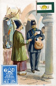 Facteur en Perse livrant du courrier, fin du XIXe siècle - French School
