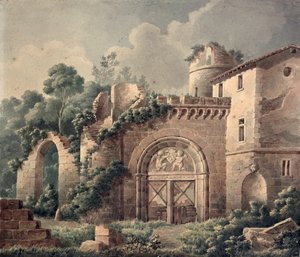 Un château en ruine, vers 1820 - French School