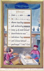 Feuille de calendrier victorien pour février avec une illustration du Livre d