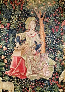 Une femme filant, détail de Le Travail de la Laine, partie de La Noble Pastorale, vers 1500