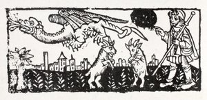 Un dragon, des chèvres enflammées sautant dans les airs, Le Chemin de Saint-Jacques - French School