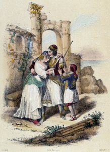 Une famille entourée de ruines; illustration pour la Grèce, dans « Les douze Nations » de M.E Fouinet - French School