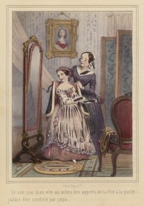 Une fille se préparant à aller à une fête (lithographie couleur) - French School