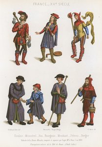 Un geôlier, un ménestrel, un fou, bourgeoisie, un mendiant, un pèlerin et un berger - French School