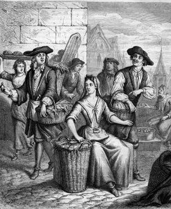 Une dame du marché (une vendeuse de poissons) au XVIIe siècle - French School