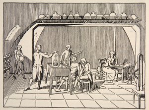 Expérience de respiration dans le laboratoire de Lavoisier, copie par Boris Mestchersky, illustration de Histoire de la Nation Française, Sciences, Volumes I & II, par Gabriel Hanotaux - French School