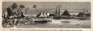 Une usine de sucre de Paklat, sur le bras du Menam, le principal fleuve de Thaïlande, dessin de Sabatier, pour illustrer le voyage d