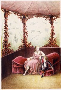 Une femme parlant avec un garçon - dans "Voyage au fond de la mer" par H. de la Blanchère. Paris, éd. Jouvet et Cie, sd. 1880