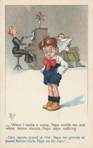 Un jeune garçon debout, les mains dans les poches (lithographie couleur) - French School