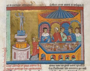 Temple de Janus avec des sénateurs dînant au premier plan, de 