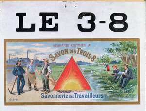 Publicité pour le savon de marque 3x8, fin du XIXe siècle
