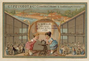 Publicité pour les machines à coudre Peugeot
