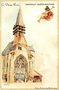 Chromolithographie publicitaire des chocolats Guerin Boutron, LE VIEUX PARIS, église Saint Julien des Ménétriers