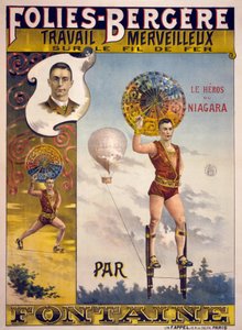 Publicité pour Folies-Bergère, Travail Merveilleux sur le Fil de Fer par Fontaine, pub. à Paris 1870-1890