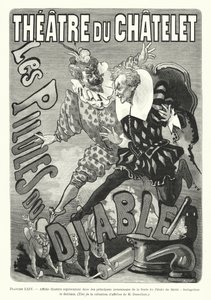 Affiche illustrée représentant deux des principaux personnages de la féerie les Pilules du Diable, Seringuinos et Sottinez - French School