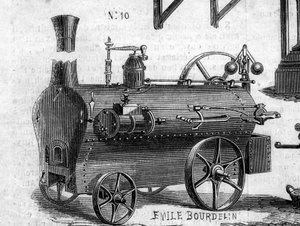 Machine agricole : une locomobile présentée au concours agricole de Paris en 1860. Gravure dans "Le Monde Illustré" n°169 du 7 juillet 1860