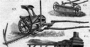 Machine agricole : une moissonneuse américaine présentée au concours agricole de Paris en 1860. Gravure dans « Le Monde Illustré » n°169 du 7 juillet 1860.