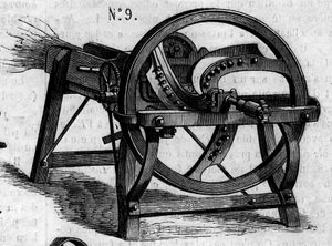 Machine agricole : une hache anglaise présentée au concours agricole de Paris en 1860. Gravure dans « Le Monde Illustré » n°169 du 7 juillet 1860 - French School