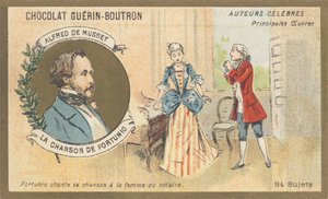 Alfred de Musset (1810-1857), écrivain français de la période romantique, auteur de « Chanson de Fortunio », poésie (1852)
