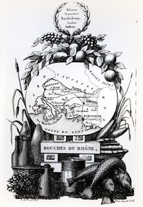 Carte allégorique du département des Bouches-du-Rhône, vers 1830 - French School