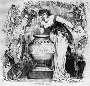 Allégorie du plébiscite du 8 mai 1870, dernier plébiscite organisé sous le Second Empire. Gravure de 1870