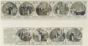 Abécédaire représentant le travail des Sœurs de la Charité, début du XIXe siècle (gravure en couleur) - French School
