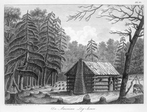 Une maison en rondins américaine, gravée par Tardieu - French School