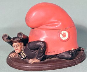 Encrier ou pot à tabac en forme de prêtre écrasé par un bonnet phrygien, 1870