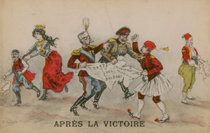 Après la victoire, caricature politique sur les Balkans. Carte postale envoyée le 14 juin 1913.