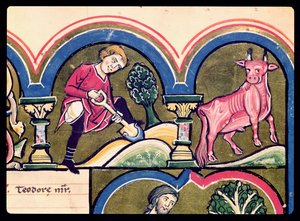 Avril : Un paysan creusant, du Psautier de Sainte Élisabeth - French School