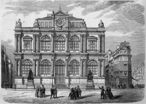 Architecture : vue de la façade du Musée Bibliothèque (inauguré en 1847) de la ville du Havre (Seine Maritime, 76). Gravure dans « Le Monde Illustré » n°27 du 17 octobre 1857.