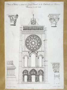 Architecture : vue du grand portail de la Cathédrale de Chartres - Monument du XIIe siècle, planche du XIXe siècle - French School