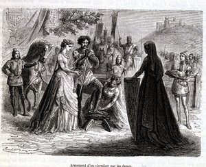 Armer un chevalier par des dames au 11ème siècle - dans "Histoire de France" par Martin - French School