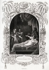 Arrestation du pape Silvère (Silvério) (pape de 536 à 537). Gravure pour illustrer Histoire des papes par Maurice Lachatre (1814-1900), librairie du progrès, Paris. - French School