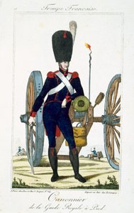 Artilleur de la Garde Royale avec un canon, de Troupes Françaises, pub. chez Basset, Paris, vers 1790 - French School